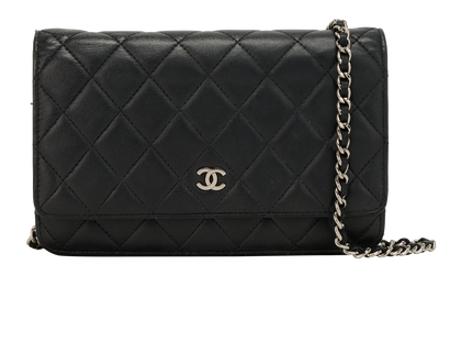 Classic Wallet On Chain, &pound;1,500, Handbags, Black, Lambskin Leather, Front view